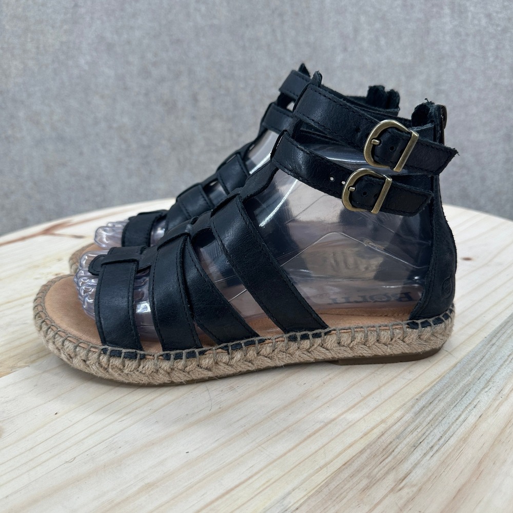 Born San Jacinto Sandals Women Size 7 Black Leather Espadrille Gladiator Strappy